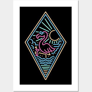 neon flamingo monoline Posters and Art